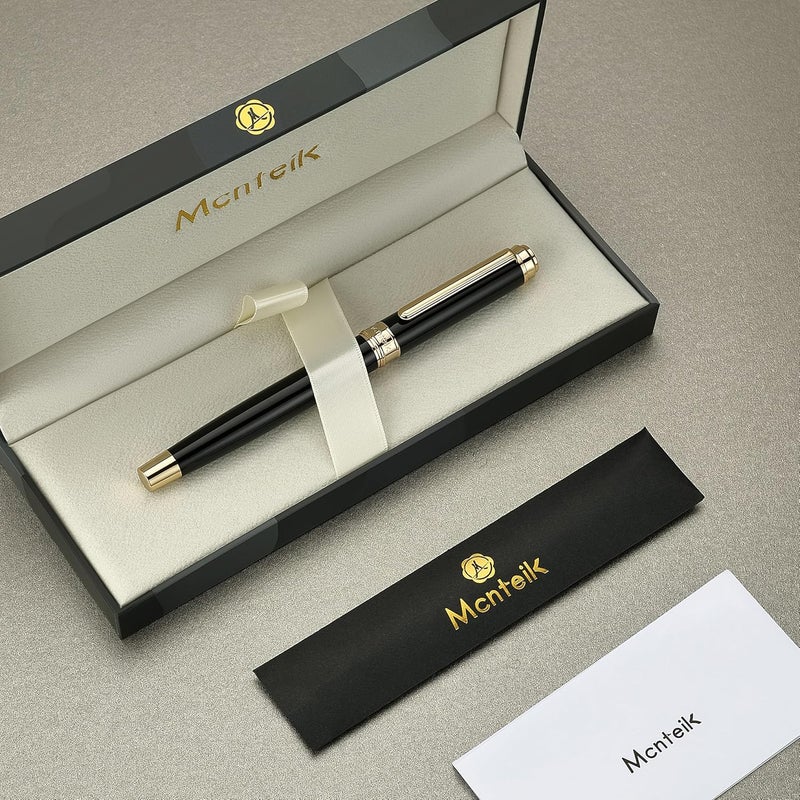 MCNTEIK 317 Rollerball - Stunning Luxury Black Lacquer Pen with 24K Gold Finish, Schmidt Black Ink Refill, Best Gift Set for Men & Women, Executive Office, Christmas, Nice Classic Pens-Black - Image 2